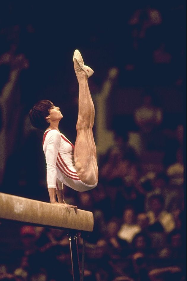 Romanian gymnast Nadia Comăneci at the Olympic Games in Montreal, Canada, 1976.