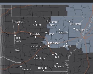 A dense fog advisory issued by <a href="/NWSLittleRock/">NWS Little Rock</a>. 
Visibility down to a quarter mile in Little Rock  #arwx