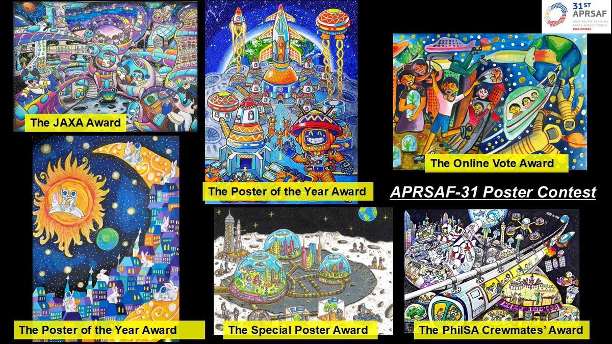 spaceedu_info's tweet image. 🎉 Congratulations to the winners of the #APRSAF31 #PosterContest!
Theme: “Lunar City”🌕
We had both online and onsite voting.
In total, 4,459 votes were received, and the online votes reached the highest number ever!
Thank you to everyone who voted🙌
aprsaf.org/annual_meeting…