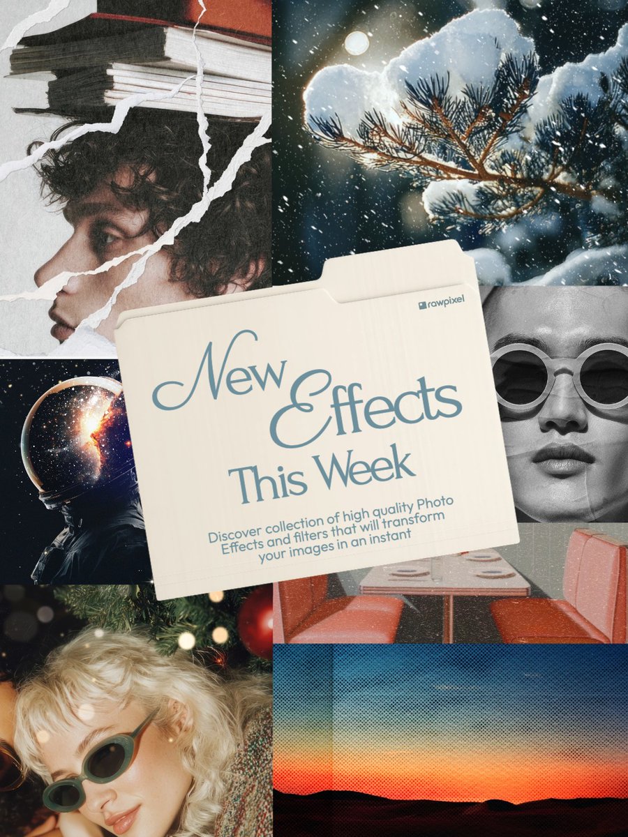 byrawpixel's tweet image. Discover our newest effects and photo filters, designed to transform your images with moody tones and atmospheric depth. ✨Whether you&apos;re aiming for a soft, cinematic look or a cool, modern style, these filters turn simple shots into aesthetic moments. 😍