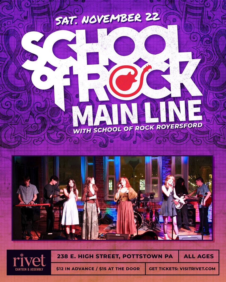 SATURDAY: Support the next generation of rock legends as Delta Squad teams up with the rising stars of School of Rock Royersford for a concert at Rivet on November 22! The show features some of the most talented young musicians in the area.

🎟️ Tickets: eventbrite.com/e/main-line-sc…