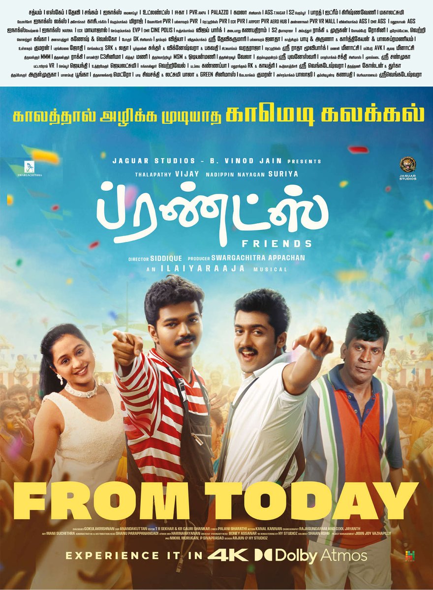 Master_chenna's tweet photo. காலத்தால் அழிக்க முடியாத காமெடி கலக்கல் ❤️💥
#Friends #Friends4K Re-Release From Today 🧨
#Vijay #Suriya #Devayani #Vadivelu #Siddique (1/2) https://t.co/J1LqB2X106