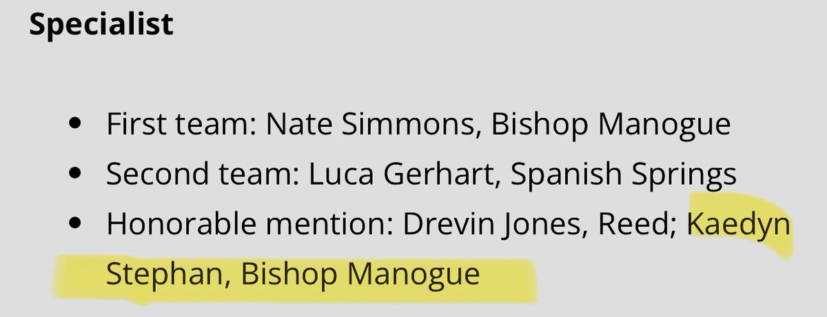 So excited and bless that I received honorable mention specialist for 5A Northern All-Region Football Honors. It’s great to be recognized for this award as a Long Snapper. <a href="/eehowren/">Ernie Howren</a> <a href="/lanefarns/">Lane Farnsworth</a> <a href="/CoachChrisStack/">Coach Chris Stack</a>