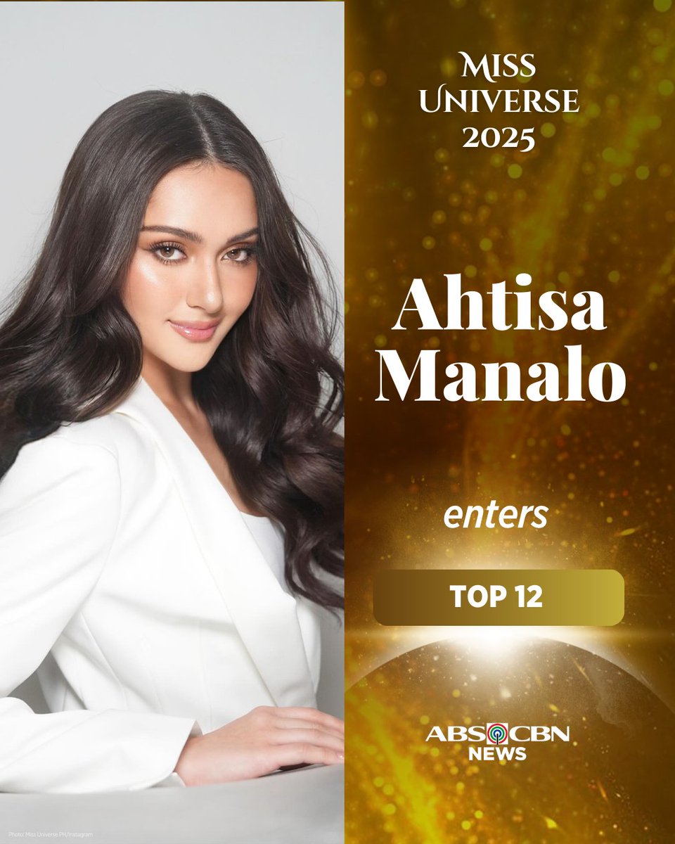 ABSCBNNews's tweet image. LABAN LANG, AHTISA! ✨
 
The Philippines' bet Ahtisa Manalo continues her #MissUniverse2025 journey as she enters the top 12.