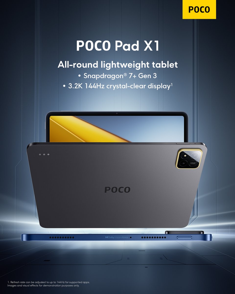 vinishkeshri12's tweet image. POCO Pad X1 is also launching globally 🌎 on 26th November, along with the POCO F8 series.

📟 3.2K 144Hz crystal-clear display
🦾 Snapdragon 7+ Gen 3
🔊 Dolby Vision▫️Atmos Support

#POCO #POCOPadX1 #POCOF8Pro #POCOF8Ultra #POCOF8series