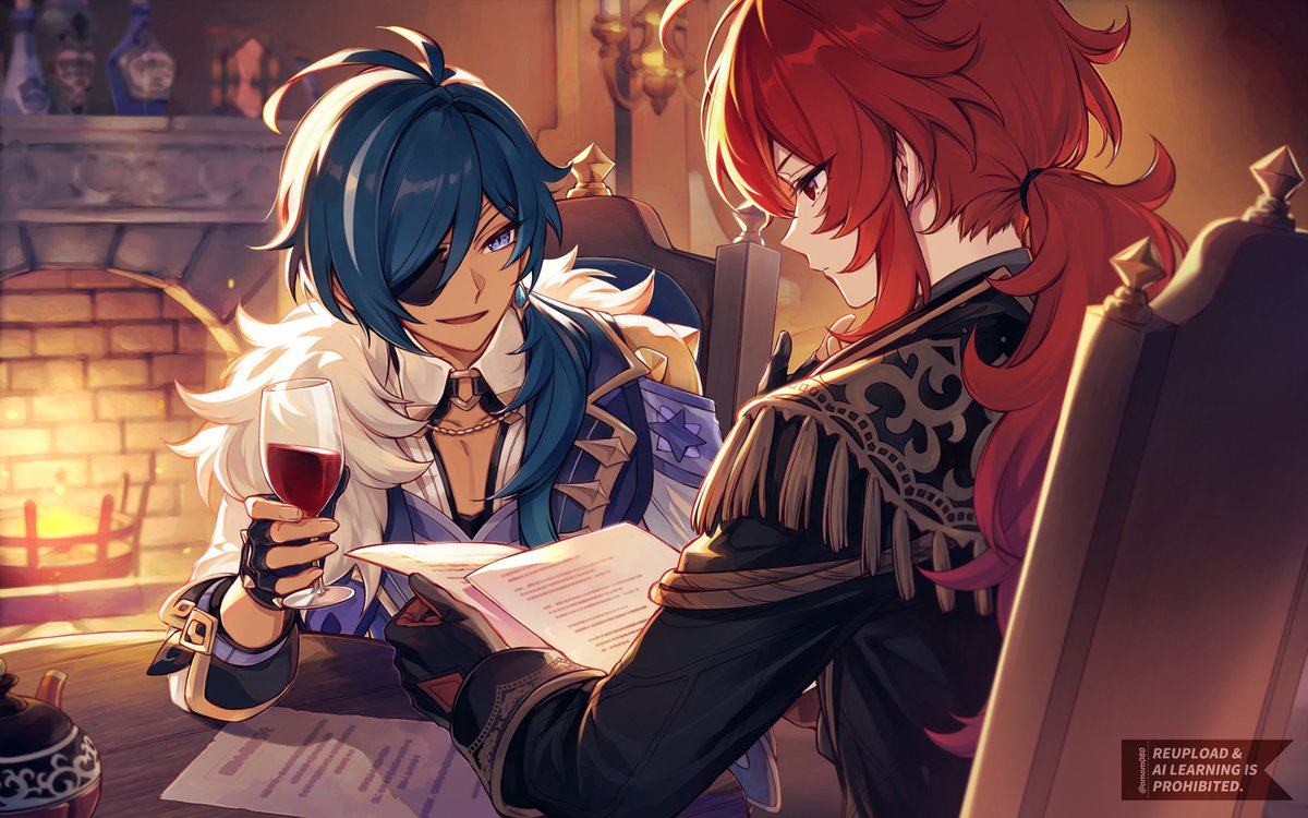 omom080's tweet image. #Kaeya #Diluc 🍷