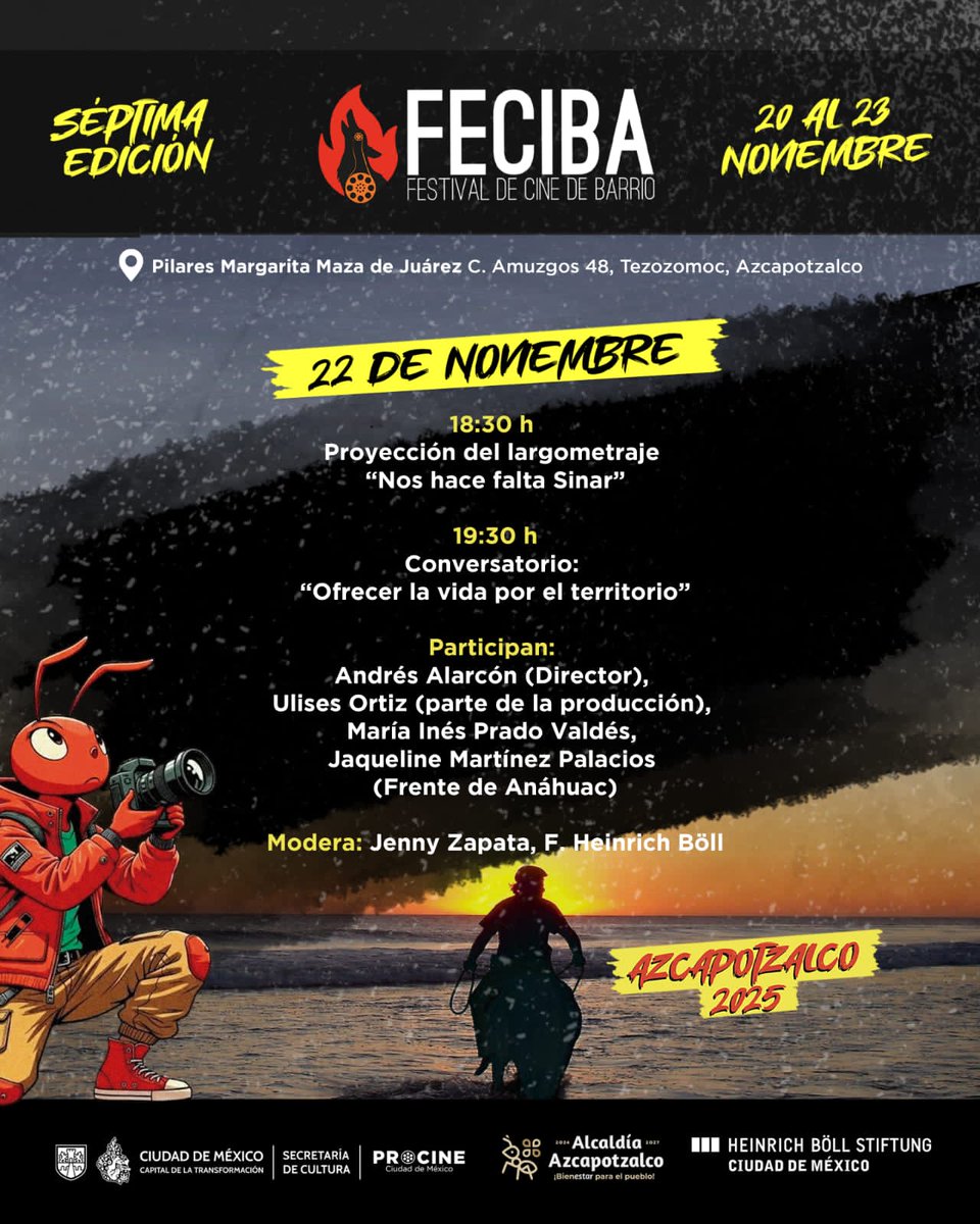 FrentePuebloGAM's tweet image. 🗓Sábado 22 noviembre 🕡6:30 pm proyección y escucha el testimonio de las mujeres defensoras de su territorio en los Pueblos Originarios

🏢PILARES Margarita Maza de Juárez
Amuzgos 48, Tezozomoc, Azcapotzalco, CdMx 👇🏾
maps.app.goo.gl/W4kNEbe6JyLjvw…

Invita @fecibacine y @FrenteAnahuac