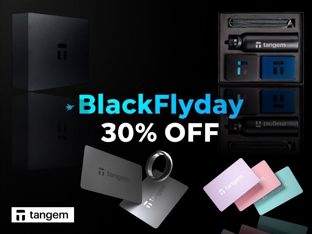 今年最大のセール BlackFlydayがスタート🔥🔥

Tangem Payが気になってた人もクリスマスプレゼントに迷ってる人も…カードもリングも、あの全部入りホリデーボックスもぜぇ〜んぶ30%OFF‼️
今なら$10分のビットコイン までGETできちゃいます🚀✨