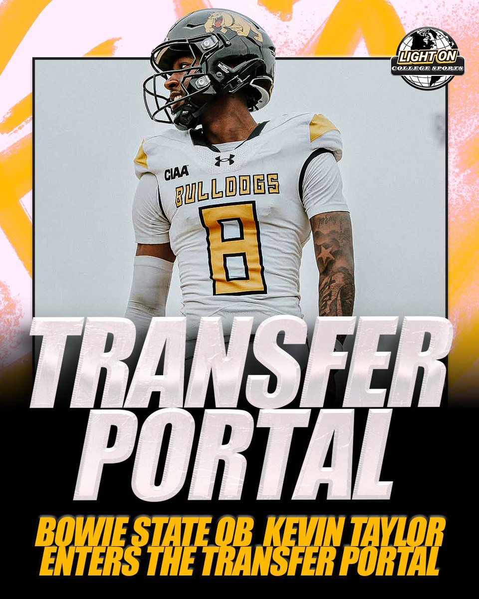Bowie State QB Kevin Taylor has entered the transfer portal.

He recorded 2,272 passing yards, 276 rushing yards, and 22 total touchdowns over the past two seasons with the Bulldogs.

Taylor was named an All-CIAA Rookie in 2024. 

(via <a href="/Kevv3x/">Kevin Taylor</a>)