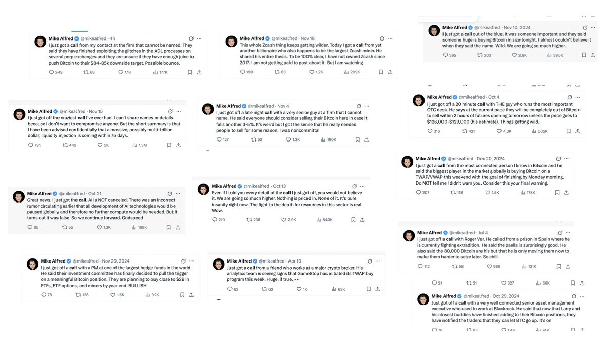 commonsenseplay's tweet image. I did some digging on @mikealfred!

Why does every one of this guy’s posts start with “I just got a call…” from some anonymous insider?

At some point you realize none of these phantom sources ever show up, nothing he predicts ever materializes, and the stories get more dramatic…