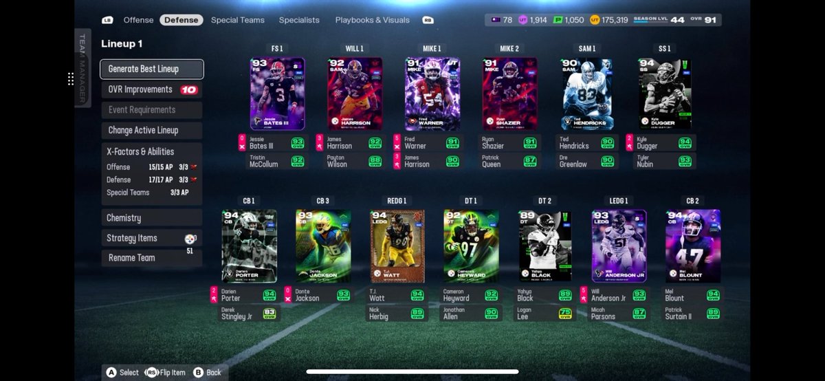 ProfessorX____'s tweet photo. Steelers 50/50 with first 2 crystal boosts. What else can I do to improve? https://t.co/eY5NuZNgnc