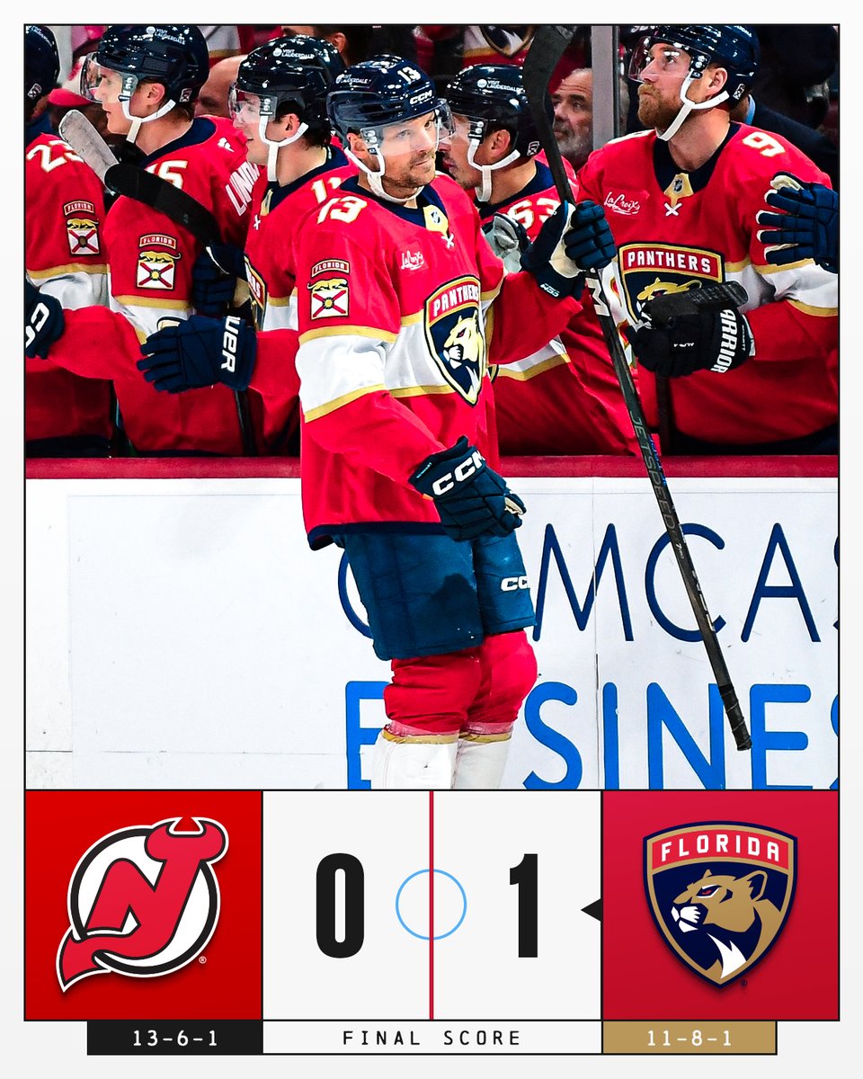 NHL's tweet image. One goal was all the @FlaPanthers needed to defeat the Devils! 😼