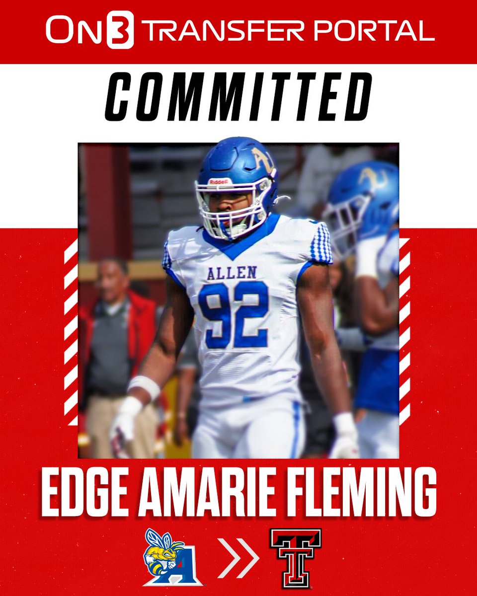 BREAKING: Allen transfer EDGE Amarie Fleming has committed to Texas Tech🌵

Fleming posted 13.5 sacks this season.

on3.com/sites/red-raid…
