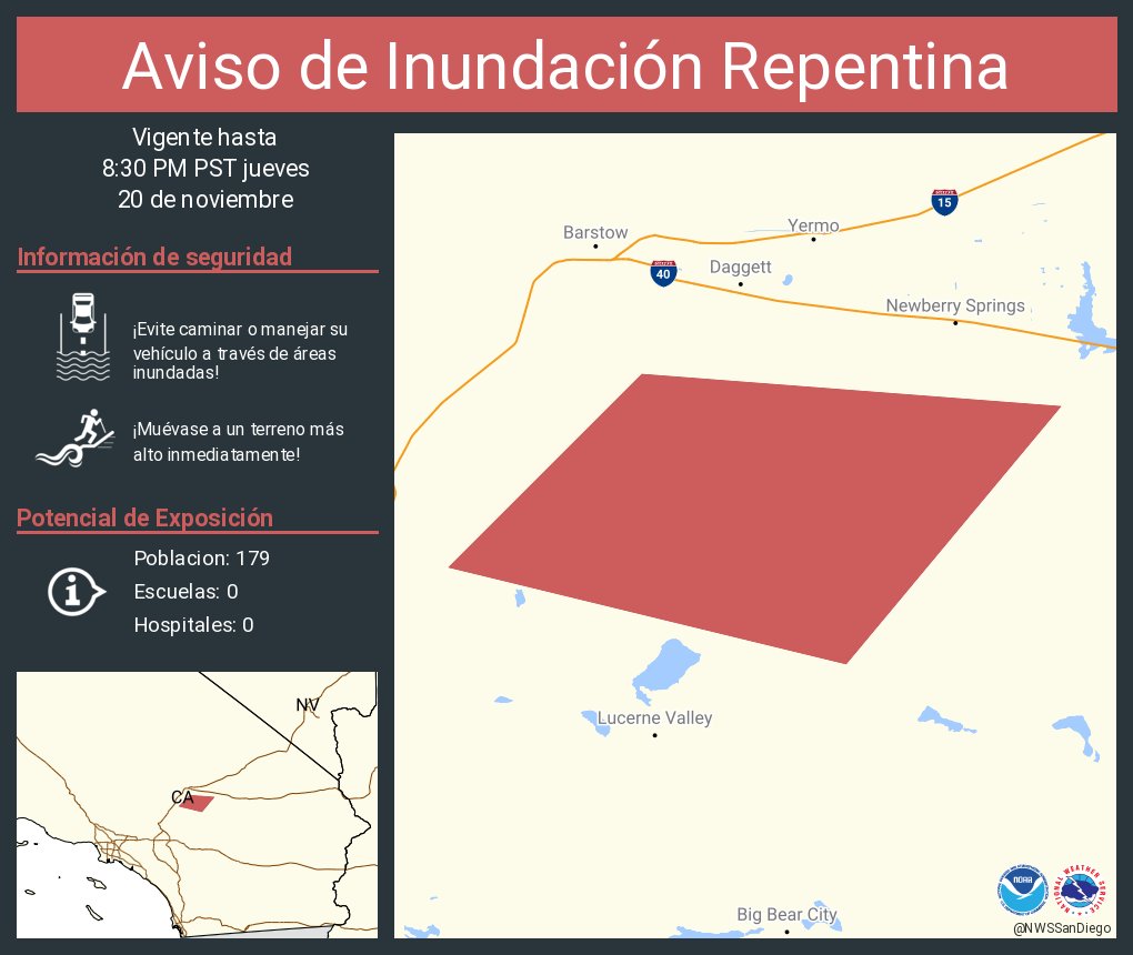NWSSanDiego's tweet image. Aviso de Inundación Repentina incluye San Bernardino County, CA hasta las 8:30 PM PST