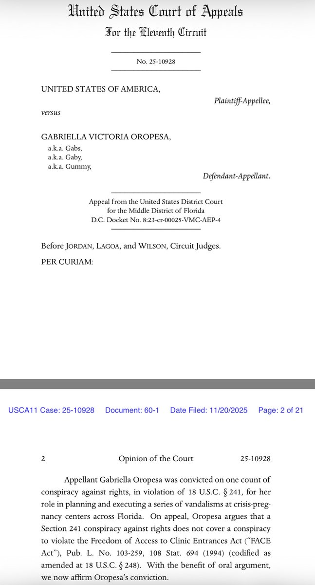 JesusOseteDOJ's tweet image. 🚨VICTORY! The ⁦@CivilRights⁩ Team just secured a huge win in the Eleventh Circuit.  Justice has been served for these crisis-pregnancy centers that were vandalized after Dobbs.
