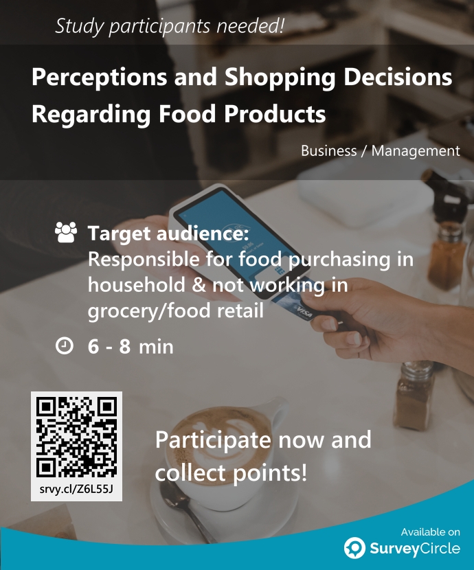 top_studies's tweet image. Participants needed for top-ranked study on SurveyCircle:

&quot;Perceptions and Shopping Decisions Regarding Food Products&quot; surveycircle.com/Z6L55J/ via @SurveyCircle #maastrichtu

#ConsumerBehavior #GroceryShopping #retail #communication