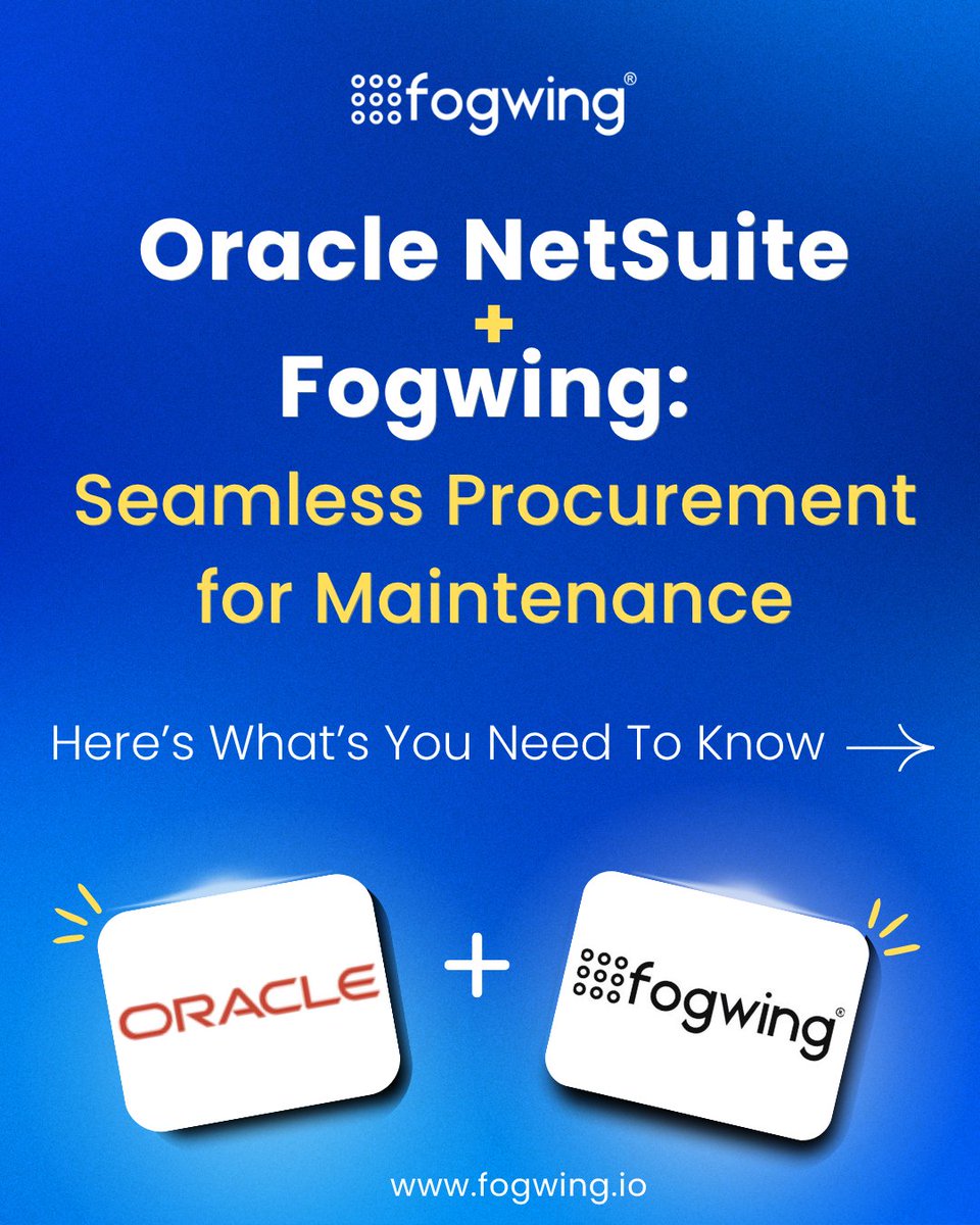 Fogwing_IoT's tweet image. Automation just got smarter! ✨

Fogwing CMMS now integrates with Oracle NetSuite ERP.

🔗 Explore the full integration: fogwing.io/integrations-v…

#Fogwing #OracleNetSuite #NetSuiteIntegration #FogwingCMMS #BestCMMS #MaintenanceManagement #SmartMaintenance #ERPIntegration
