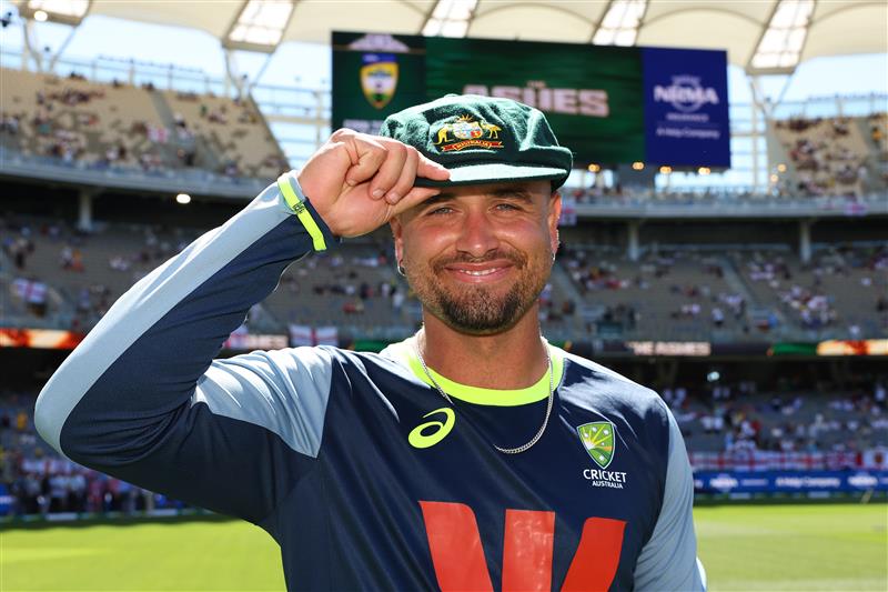 crickettas's tweet photo. Congratulations to Jake Weatherald who today becomes Baggy Green #472 in the first Ashes test held in Perth! 🇦🇺

The whole of Tasmania and Australia are behind you! https://t.co/1JelvkPk8i