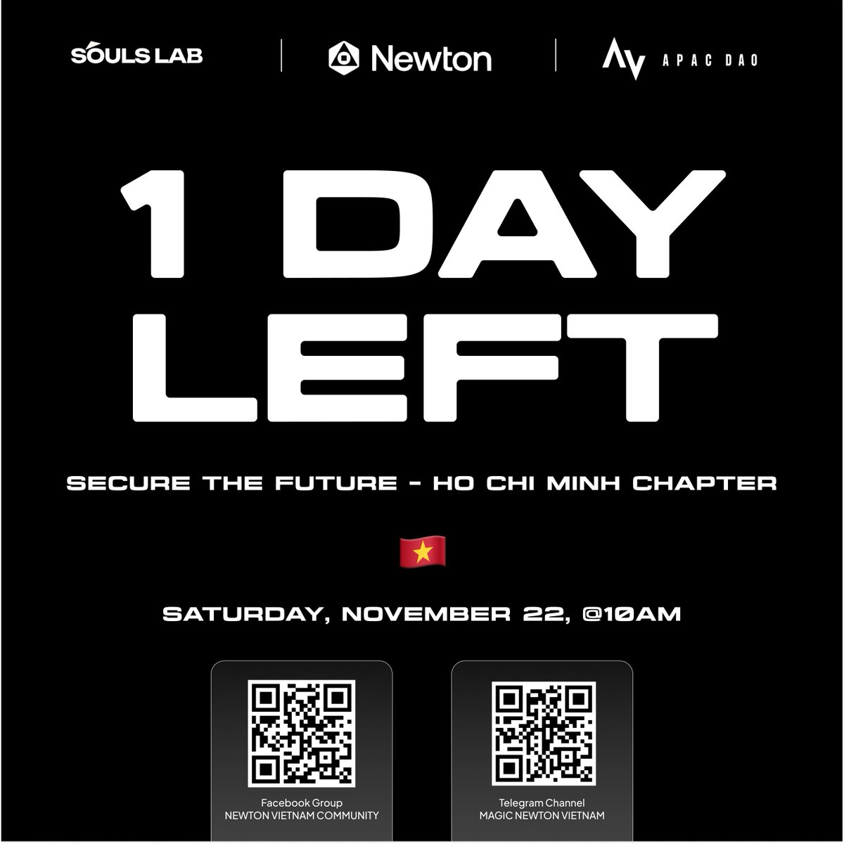 ⏳1 DAY LEFT, frens!

⚡️ Secure The Future: Ho Chi Minh Chapter kicks off tomorrow!

We’re just one day away from diving into trust, transparency &amp; on-chain compliance with <a href="/MagicNewton/">Newton</a>.

Already RSVP’d? Perfect - see you IRL.

Haven’t yet? Last chance to lock in your spot

👉