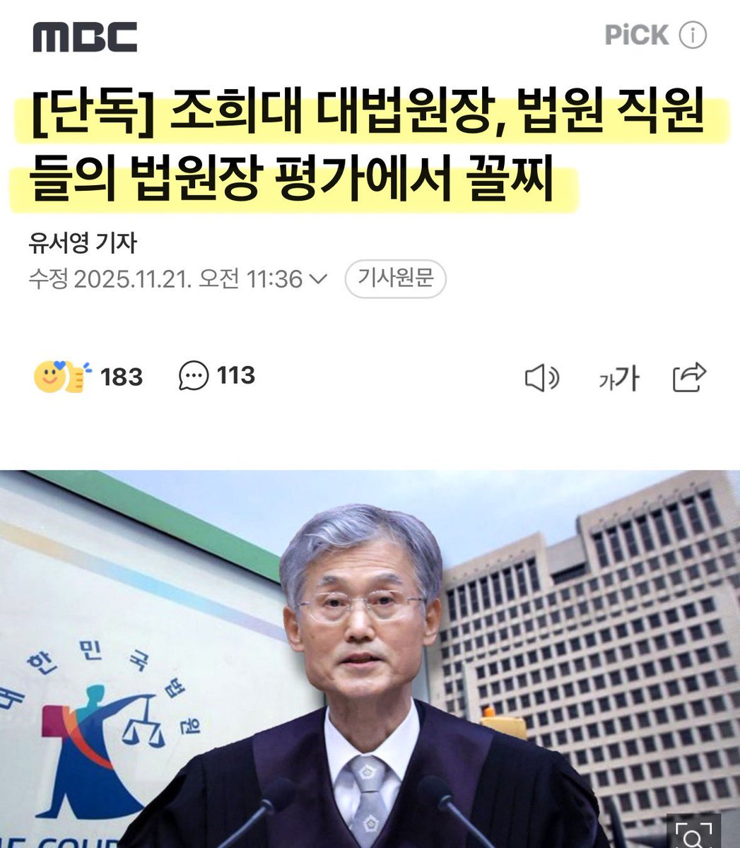 법원직원들의 전국법원장 평가에서
조희대 꼴찌
천대엽 꼴찌에서 2등
부끄럽지 아니한가..내란대법원