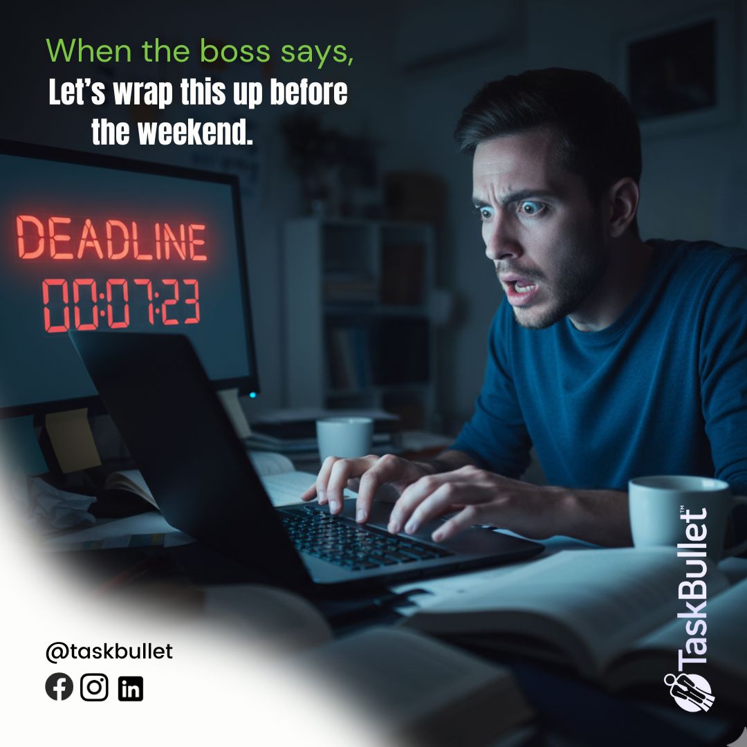 TaskBullet's tweet image. When the boss says, ‘Let’s wrap this up before the weekend.’ 👀😂

#OfficeVibes #WorkHumor #TGIFLaughs #FunnyOffice