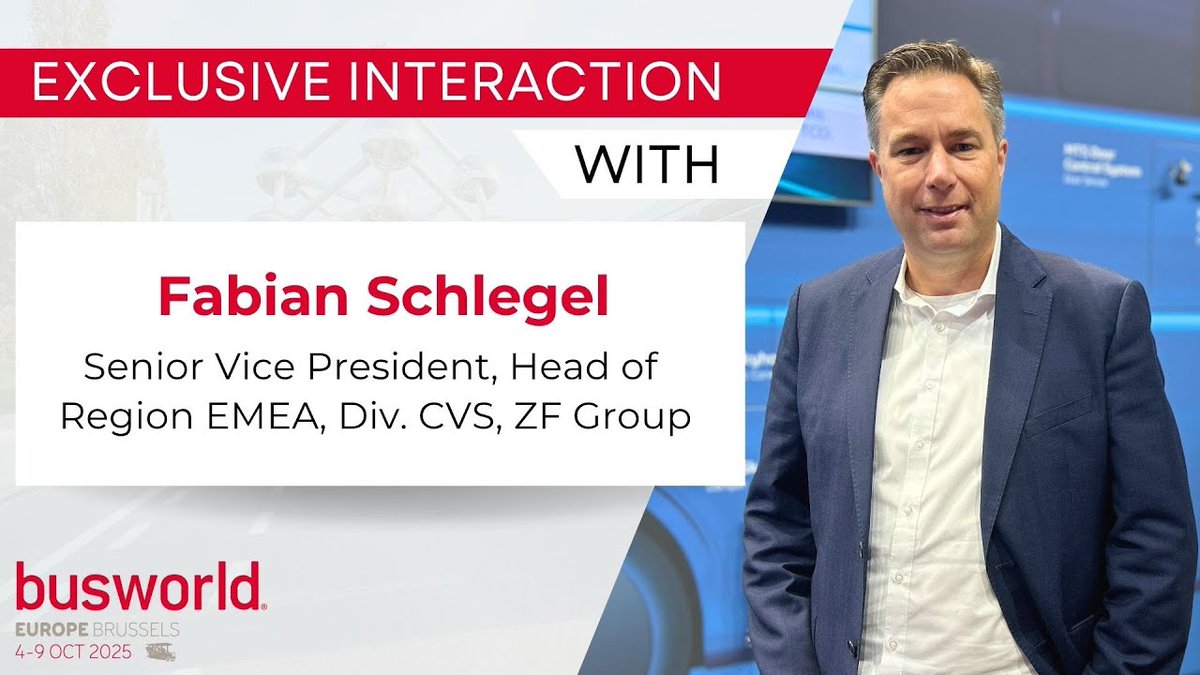EVTechNews's tweet image. Exclusive with Fabian Schlegel, SVP EMEA, ZF Group, on innovations shaping commercial vehicles—electric drivetrains, smart damping &amp;amp; digital solutions.

🎥 𝐖𝐚𝐭𝐜𝐡 𝐍𝐨𝐰: youtube.com/watch?v=K7EvnU…

#ZFGroup #Busworld2025 #CommercialVehicles #CVIndustry