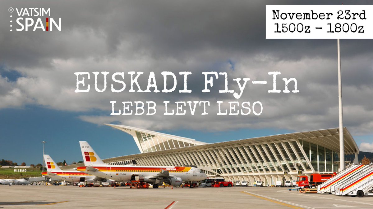 📢¡Ven y vuela en el Euskadi Fly-in! 
📍ATC total en Bilbao (LEBB), Vitoria (LEVT) y San Sebastián (LESO) 
❓Aproximaciones hermosísimas y exigentes con una METEO trepidante. 
🗓️Domingo, 23 de noviembre. 
⏰ De 1500 a 1800 UTC.  

¡No te lo pierdas! 🩶