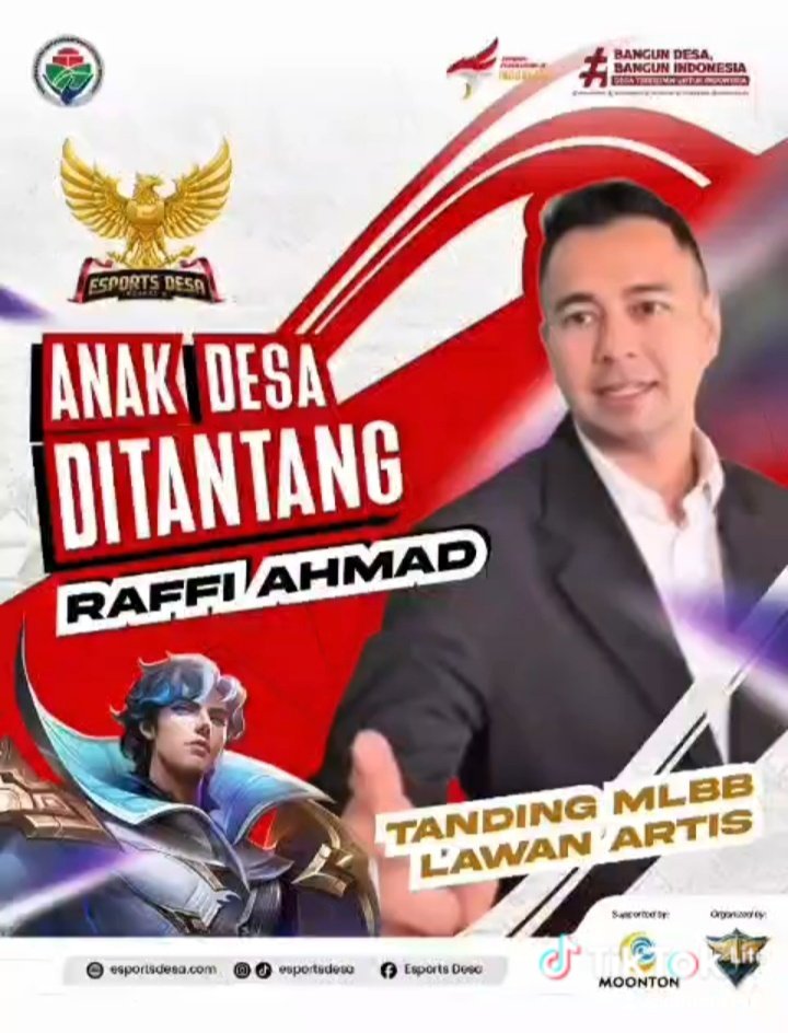 cutlemdaya's tweet photo. Turnament mobile legend  Kementerian Desa, PDT. bersama Pejabat Kemeterian dan Artis Nasional Rafi Ahmad .

#LombaMobileLegend
#JuaraMobilLegndvsArtis
#JuaraEsportVSPejabat

@prabowo
@YandriSusanto
@ArizaPatria https://t.co/g8mghdgwt7