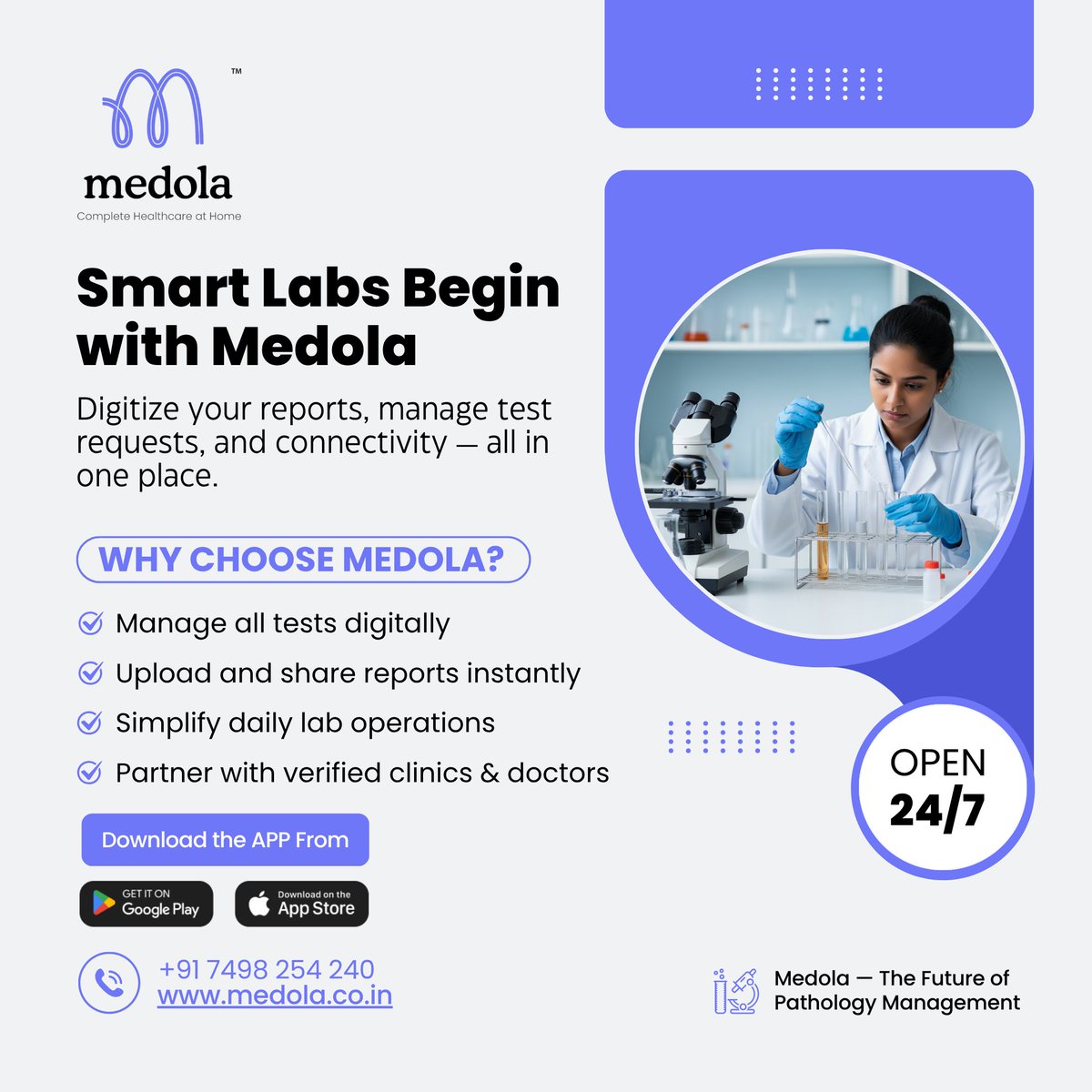 MedolaOfficial's tweet image. Smart Labs Begin with Medola! 🔬 Digitise reports, manage tests &amp;amp; connect instantly. Simplify your lab operations 24/7. The future of pathology management is here.

🌐 medola.co.in 📞 +91 7498 254 240 📧 info@medola.co.in

#Medola #DigitalHealth #SmartLabs