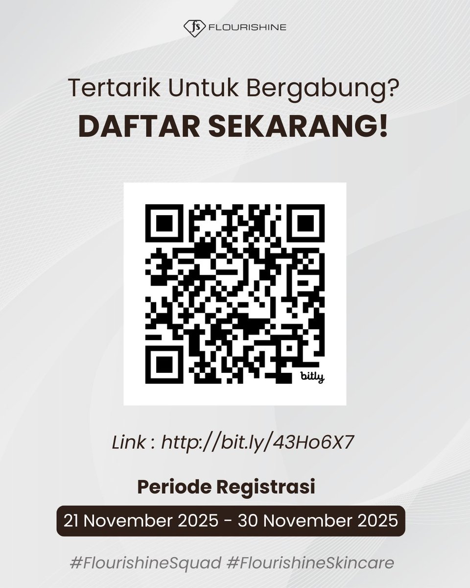 YUK DAFTAR SEKARANG! 

Link form : bit.ly/43Ho6X7

#BeautySquad #Squad #Flourishine #FlouriSQUAD #Skincare