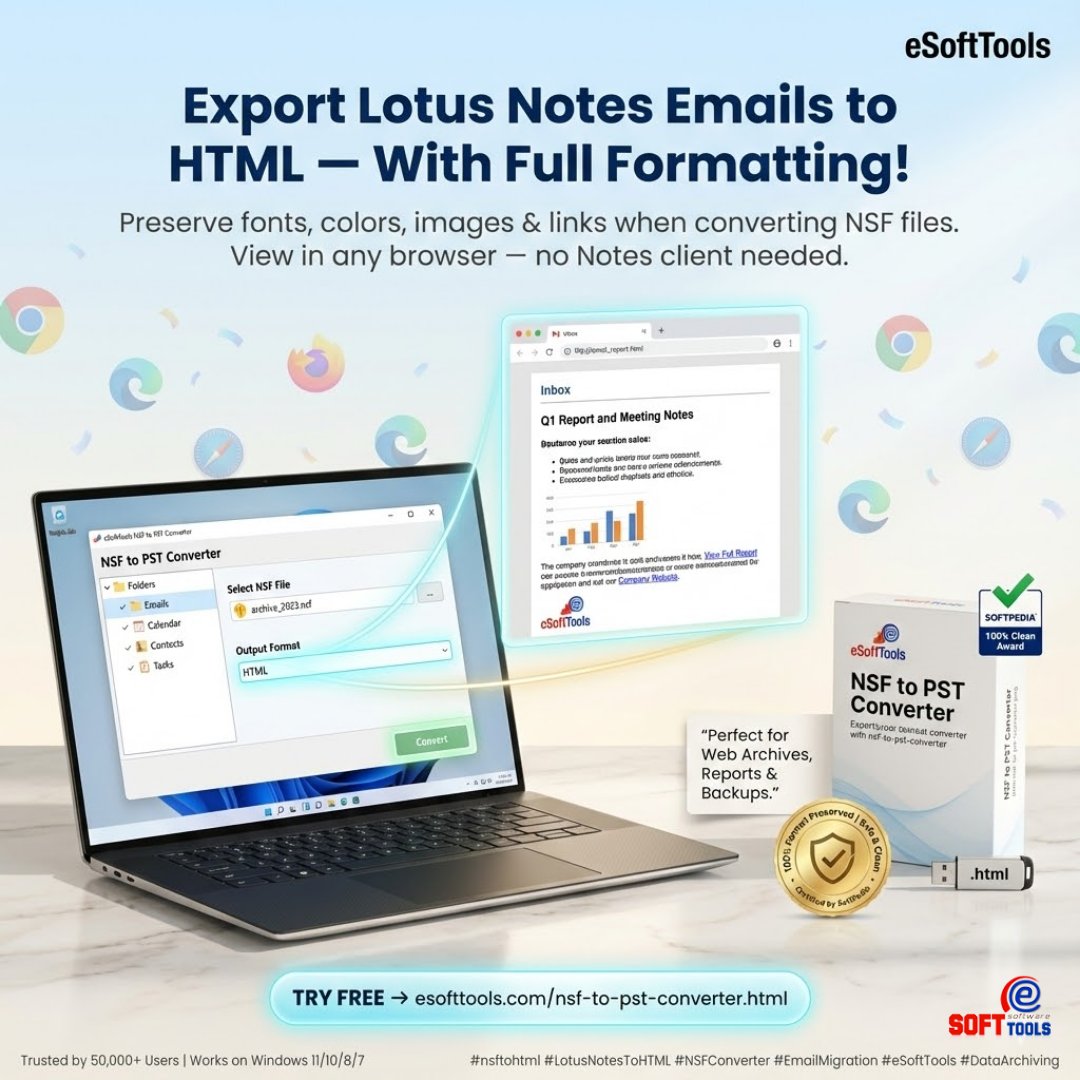 esofttools's tweet image. Convert #NSF to #HTML in minutes!
With eSoftTools NSF to PST Converter Software, export Lotus Notes emails to browser-friendly HTML without losing formatting.
👉 Try now: esofttools.com/nsf-to-pst-con… 

#eSoftTools #JoshAllen #Texans #MissUniverse #software #friday #Trending #Trump