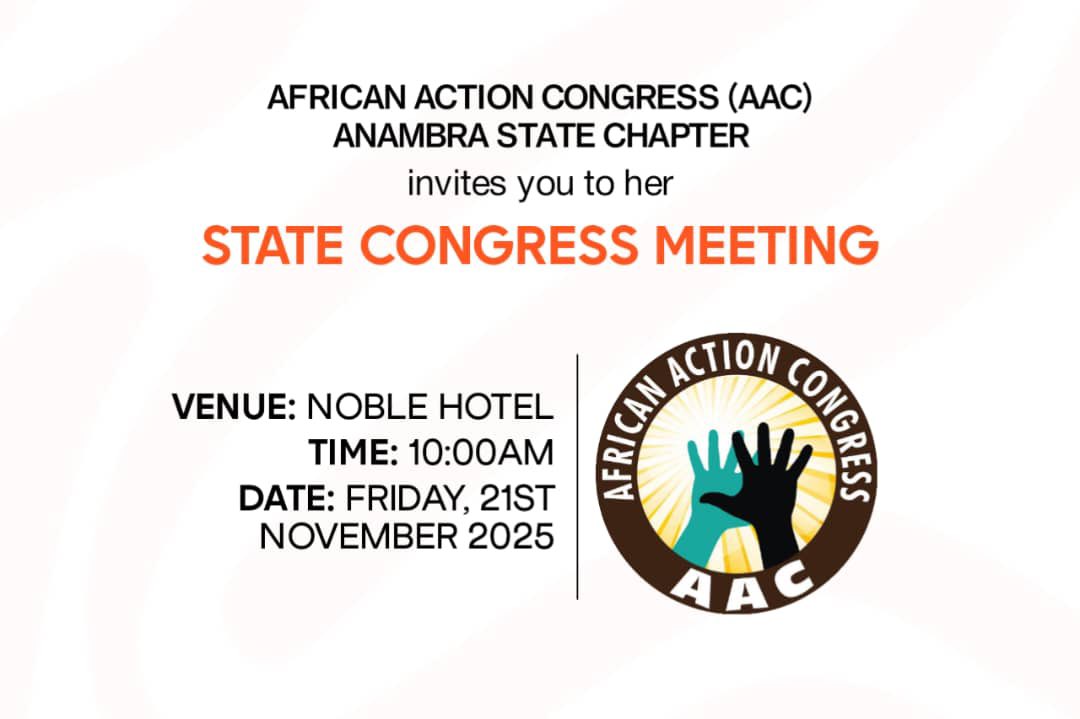 Good morning AAC family,
Today’s Congress is our chance to shape a better future for Anambra. Let’s step in with unity, courage, and purpose. Together, we build a movement rooted in integrity and service.
Forward ever! AAC! ✊🏽🔥