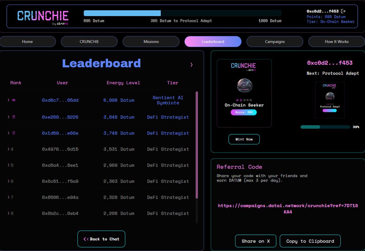 sh4hr0khifard's tweet image. Just discovered @datainetwork’s Crunchie and I’m mind-blown 🤯  
Asked it “Best ETH yield strategies right now?” and in seconds it broke down Lido, Rocket Pool, and Pendle — with real-time APY, TVL, and risk scores. No more jumping between 10 tabs! #DeFi #Crunchie