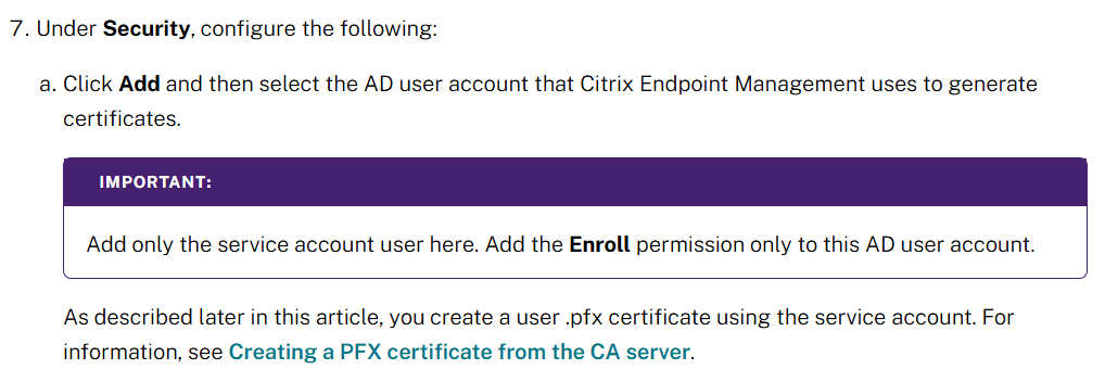 DebugPrivilege's tweet image. After reporting the issue to @citrix, it’s great to see that they’ve updated their Citrix Endpoint Management guidance to address ESC1. They now explicitly instruct admins to revoke the &quot;Enroll&quot; permission from Domain Users. docs.citrix.com/en-us/citrix-e…