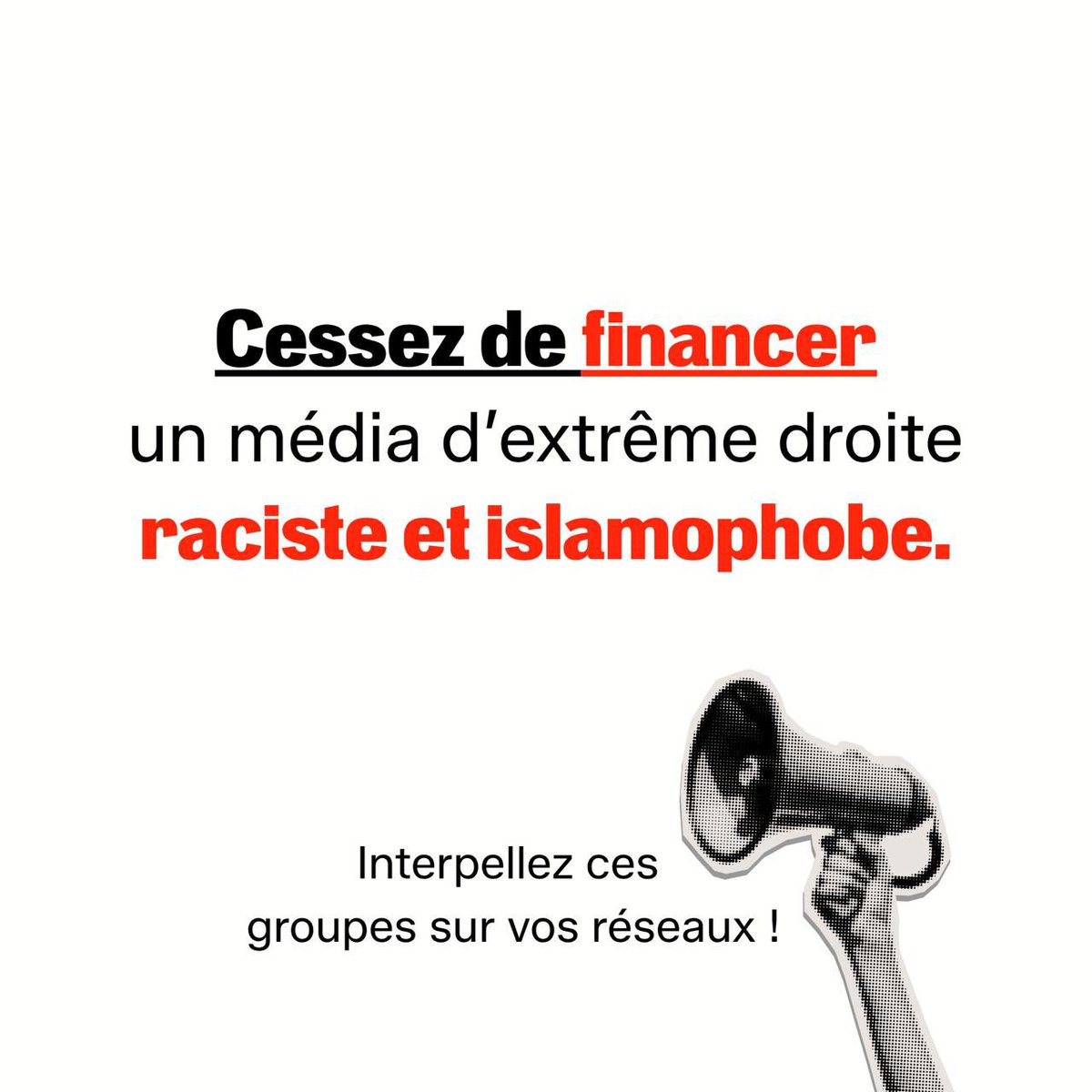 Portes_Thomas's tweet image. Après le retrait de la publicité de Leroy Merlin du site d’extrême droite Frontières, nous devons amplifier la mobilisation. 

Interpellez directement sur vos réseaux sociaux :

➡️Hugo Boss
➡️Basic Fit 
➡️Orange 
➡️SFR 
➡️Auchan 
➡️Adobe 
➡️Spartoo

Ne laissons pas ces groupes…