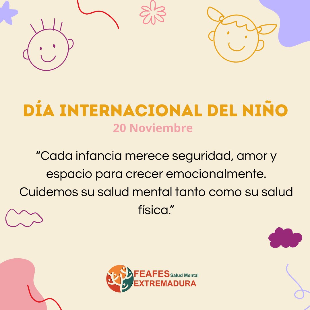 Ayer se celebró el Día Internacional del Niño.

👦👧 Un día para recordar que cada infancia merece seguridad, amor y espacio para crecer emocionalmente. Cuidemos la salud mental de nuestrxs niñxs, tanto como su salud física."