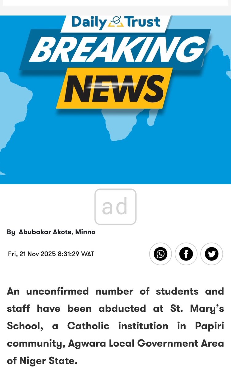 ChuksEricE's tweet image. For those doubting the news of over 100 students åbdûcted last night from St. Mary Private Primary and Secondary School in Niger State. Here u go.