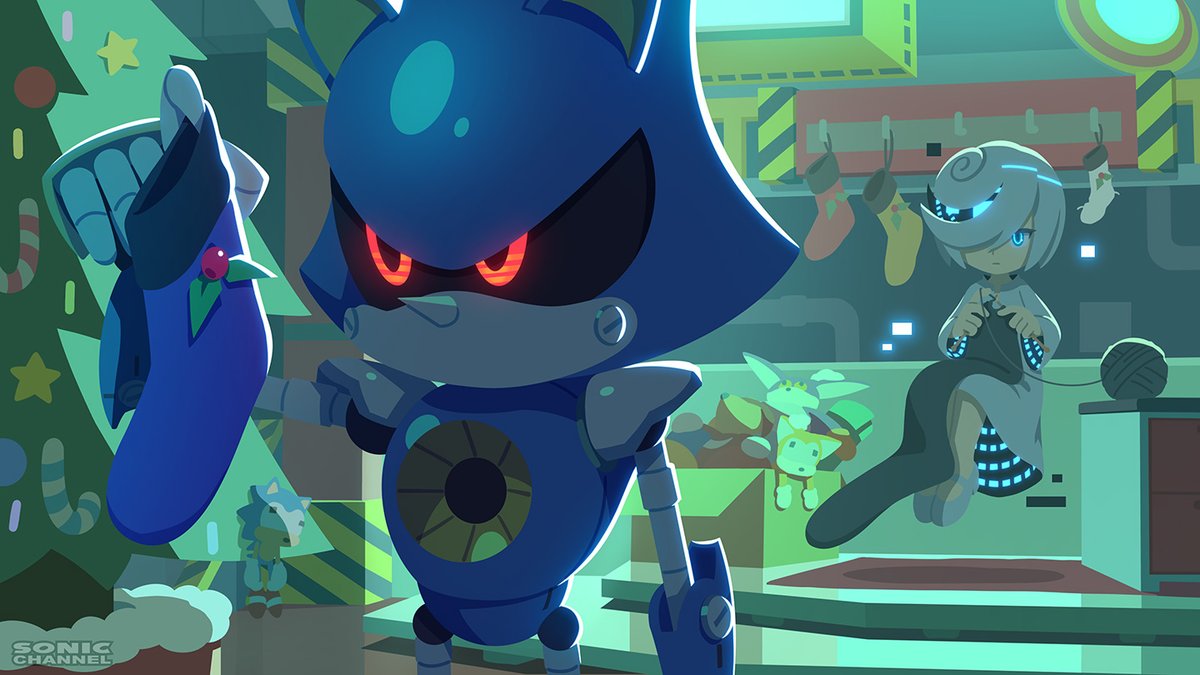 SonicOfficialJP's tweet image. 「……？」
ホリデーパーティーの準備がひと段落した
静かに夜更けるエッグマン基地🎄
見慣れぬ供給物を凝視するメタルソニックと
初めての「家族にプレゼント」の行方をじっと見守るセージの一幕🧦
微妙にたゆたう優しい時間
暖かな手編みの靴下に、2つのデジタルな視線が絡み合います
#sonicpict