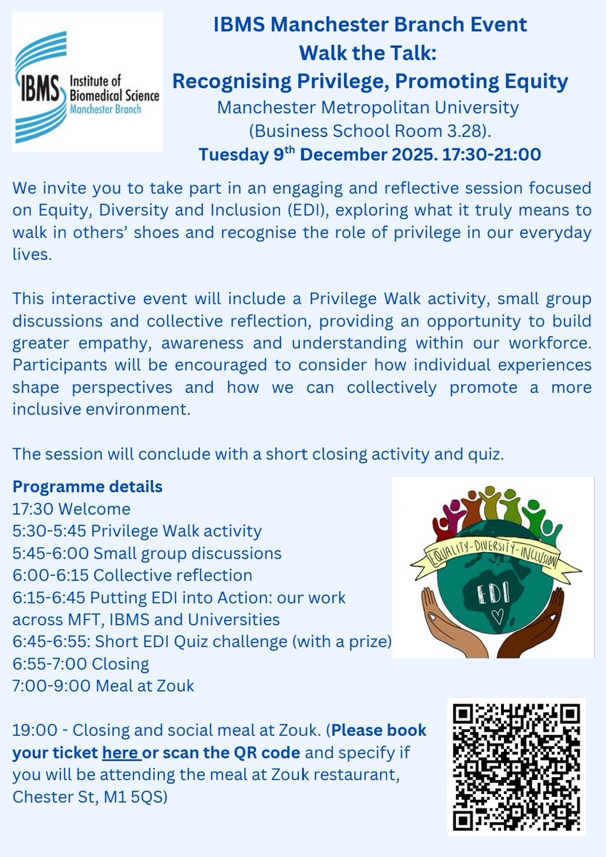 IbmsManc's tweet image. All @IBMScience Greater Manchester members, don&apos;t miss out on this upcoming event at @ManMetUni
We continue to celebrate our diverse membership during the session followed by a delicious dinner at @ZoukTeaBar 
Sign up today to avoid disappointment.