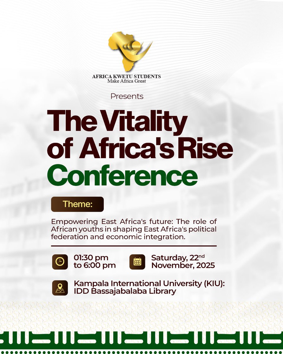 africa_kwetu's tweet photo. Tomorrow is the day. You are all invited to come and witness the Vitality of Africa's rise. Youths at the centre of East Africa's unification journey. Karibu !🇺🇬🇰🇪🇹🇿🇧🇮🇸🇴🇨🇩🇸🇸🇷🇼 https://t.co/oalBZsdMma
