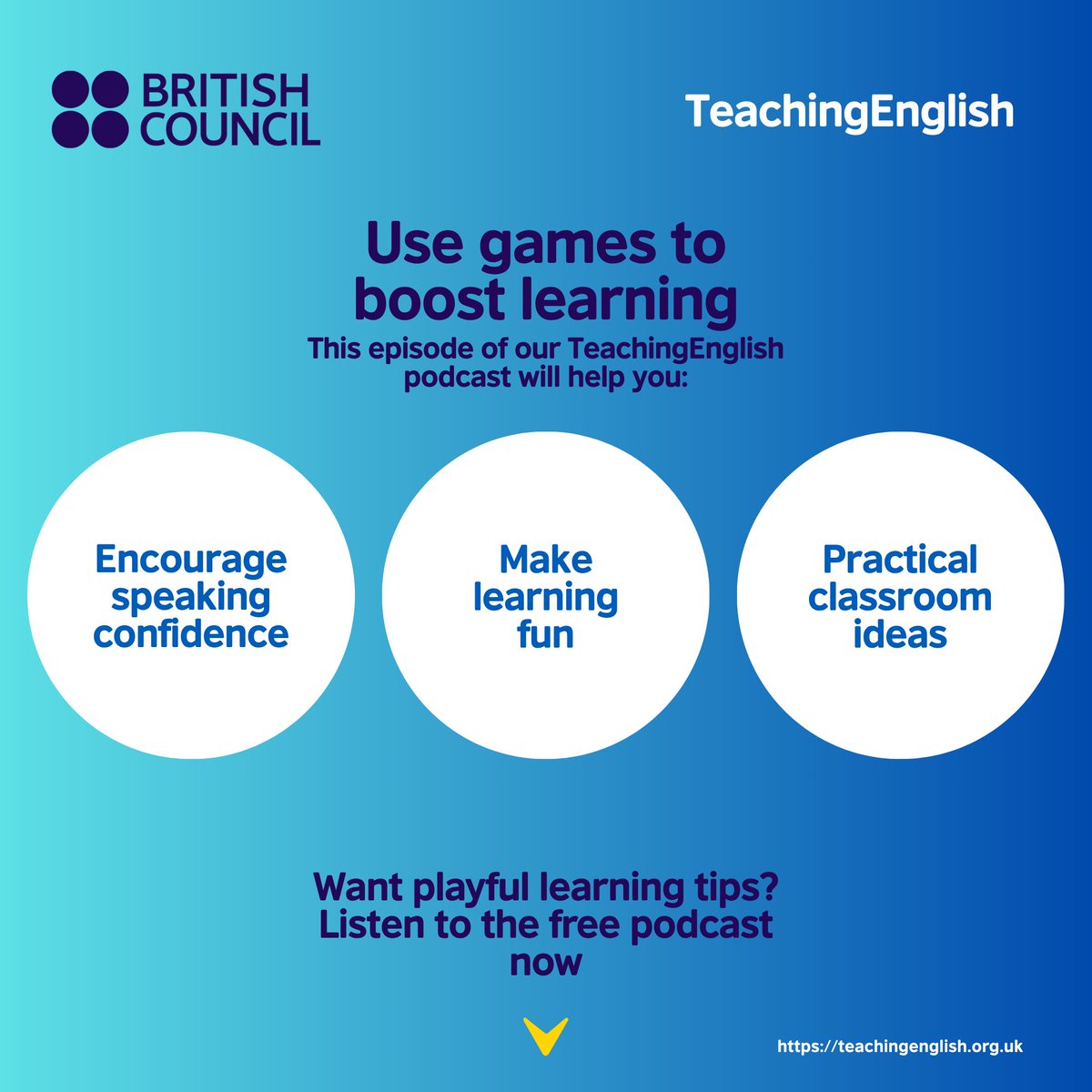 UKinCameroon's tweet image. Want to use creative games in class? Listen to this free #TeachingEnglish podcast and learn how games help learners speak, learn, and feel confident. Listen now: 
teachingenglish.org.uk/professional-d…