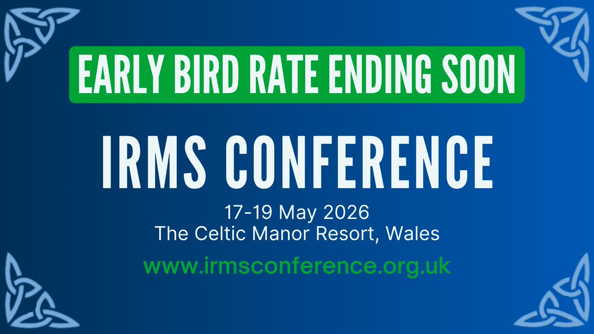 IRMSConference's tweet image. ⏰ Last chance! Early Bird ends 19 Dec for the IRMS Conference 2026.
Grab your discounted delegate ticket now and join us at Celtic Manor for 3 days of insight + networking.
Register: irmsconference.org.uk 🚀