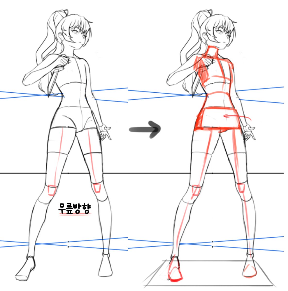Kcreed11's tweet image. 인체 원포인트~! 
일반적으로는 골반 동세를 너무 무리 하지 않는 것이 편안한 인체를 잡을 수 있게 해줍니다.
무릎의 위치를 잘 살펴보는 것이 중요