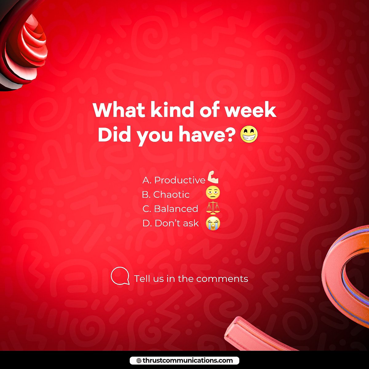 thrustcomNG's tweet image. Poll time! What kind of week did you have? 
Be honest and drop your reply in the comments section.

#FridayFun