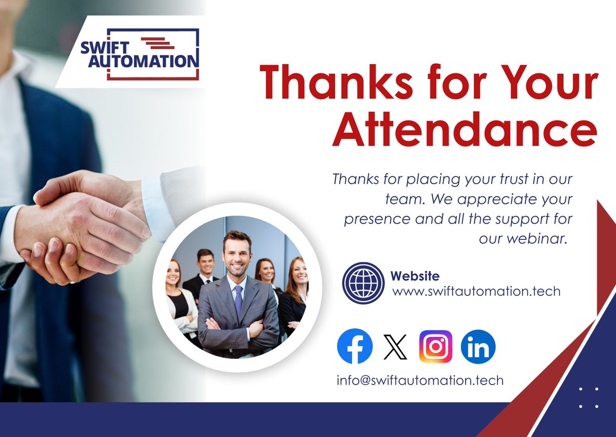 AutomationSwift's tweet image. Thank you to everyone who joined our Streamline Your Finance Workflow webinar! 
Here’s to smarter workflows, stronger teams, and continuous innovation, powered by #SWIFTFriday 💼✨

#SWIFTAutomation #FinanceTransformation #DigitalFinance #AutomationTools #BusinessGrowth #ThankYou