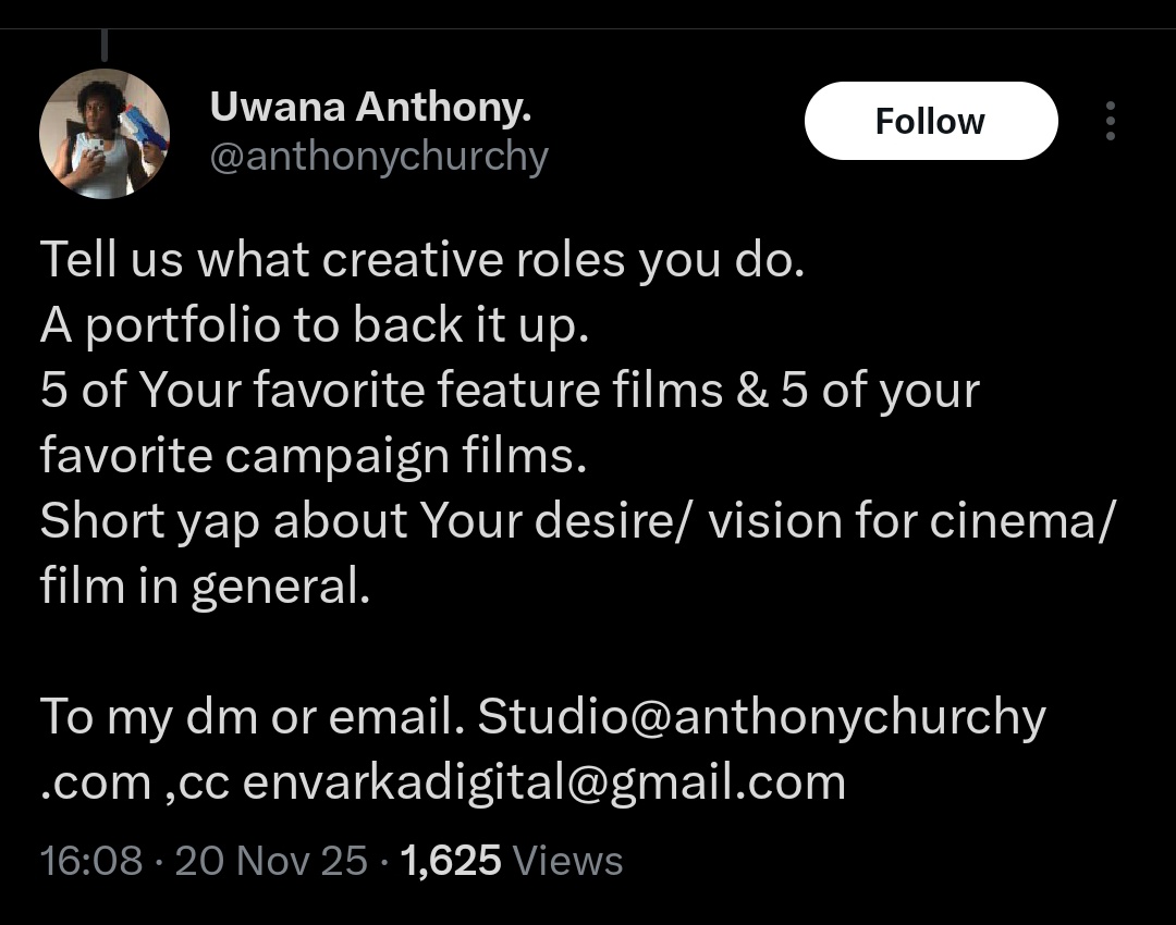shellosmedia's tweet image. Are you interested in joining a creative production house?

This is a great opportunity. Send a DM or email to @anthonychurchy with the requested details 

Tag someone you know 

Share 

#shellos
#shellosmedia