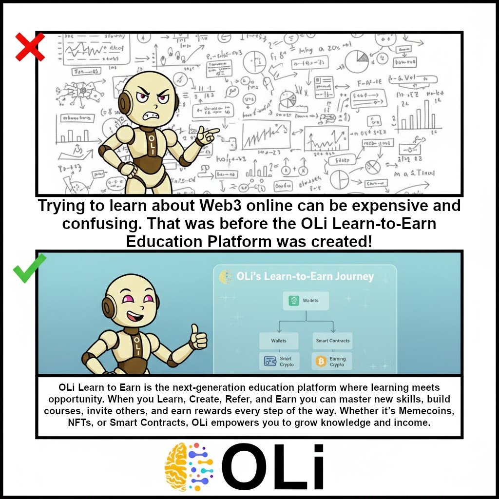 Alamase85's tweet image. ❌ Confused by Web3 tutorials?
✅ OLi makes learning simple, rewarding, and fun!

With OLi Learn-to-Earn, you can:
💎 Learn wallets, smart contracts, and crypto basics
💎 Create and share courses
💎 Earn rewards while you grow
💎 Turn knowledge into opportunity

#OLi #LearnToEarn…