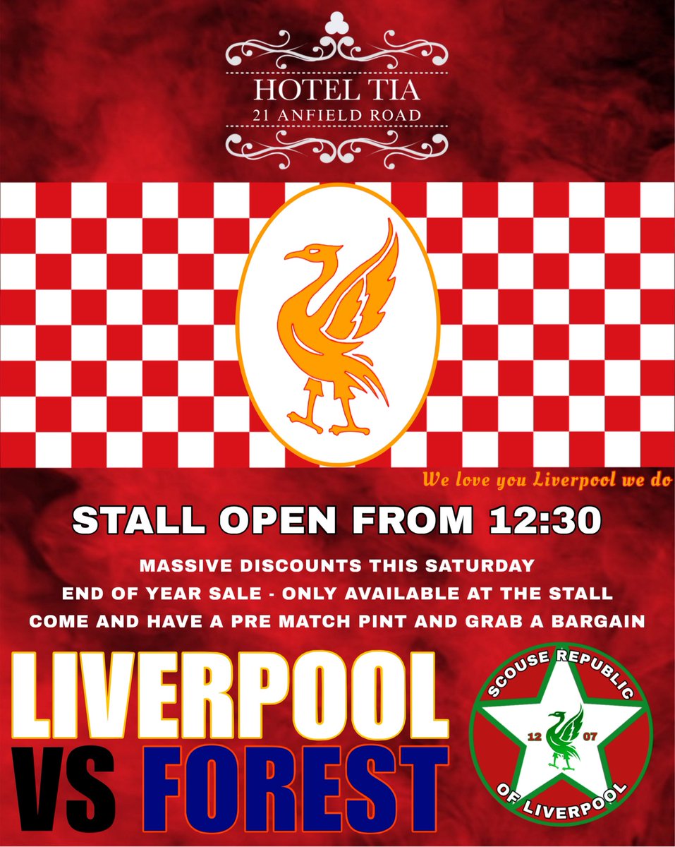 ScouseRepublic's tweet image. Stall will be at the back of @Hotel_Tia from 12:30 tomorrow. Get yourself down and grab some early Christmas pressies for yourself or others. Massive discounts on all stock tomorrow. Get down and support our end of year sale ❤️👍🏼

Please give this a RT if you see it ☺️