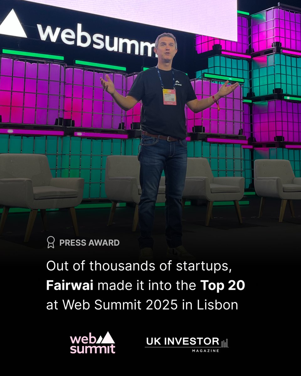 What a week at #WebSummit2025 🇵🇹
Fairwai listed in the UK Investor Magazine Top 20 startups to watch — but what mattered most were the real conversations.
Web Summit isn’t just a stage — it’s momentum.
And this year, we felt it !
DM for the live demo.