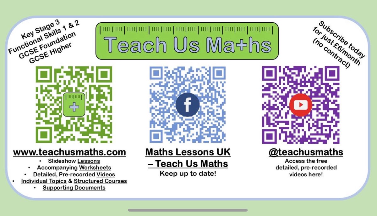 TeachUsMaths's tweet image. For slideshow lessons, accompanying worksheets, detailed pre-recorded videos and supporting documents, as well as complete courses…subscribe today at 
💚 teachusmaths.com 💚

#maths #teachers #students #homeeducation #keystage3 #gcse #teachusmaths